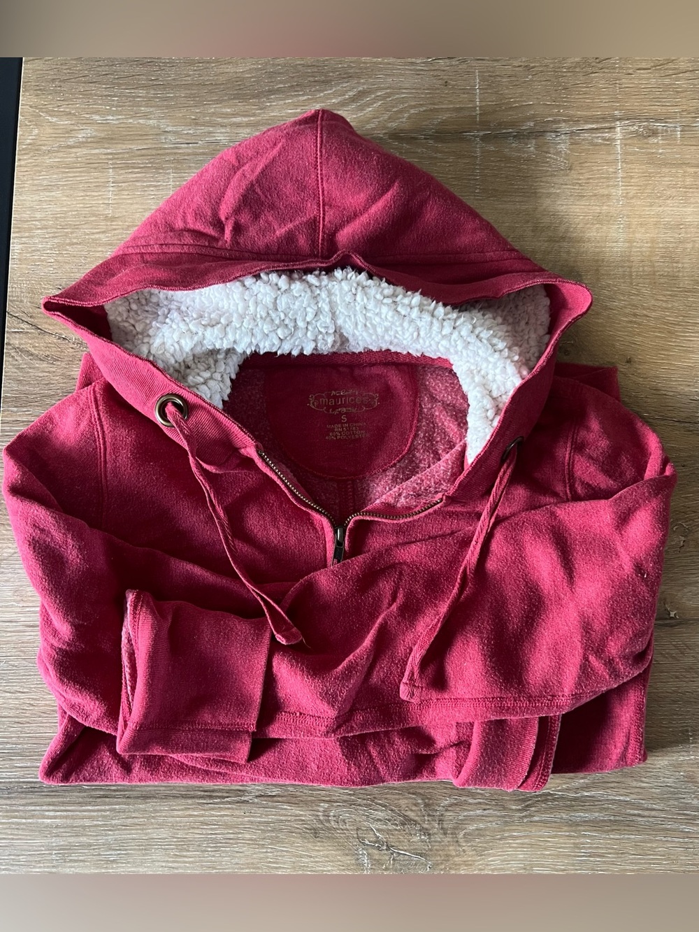 Maurices Heather Light Red Sherpa-Lined Zip-Up Hoodie